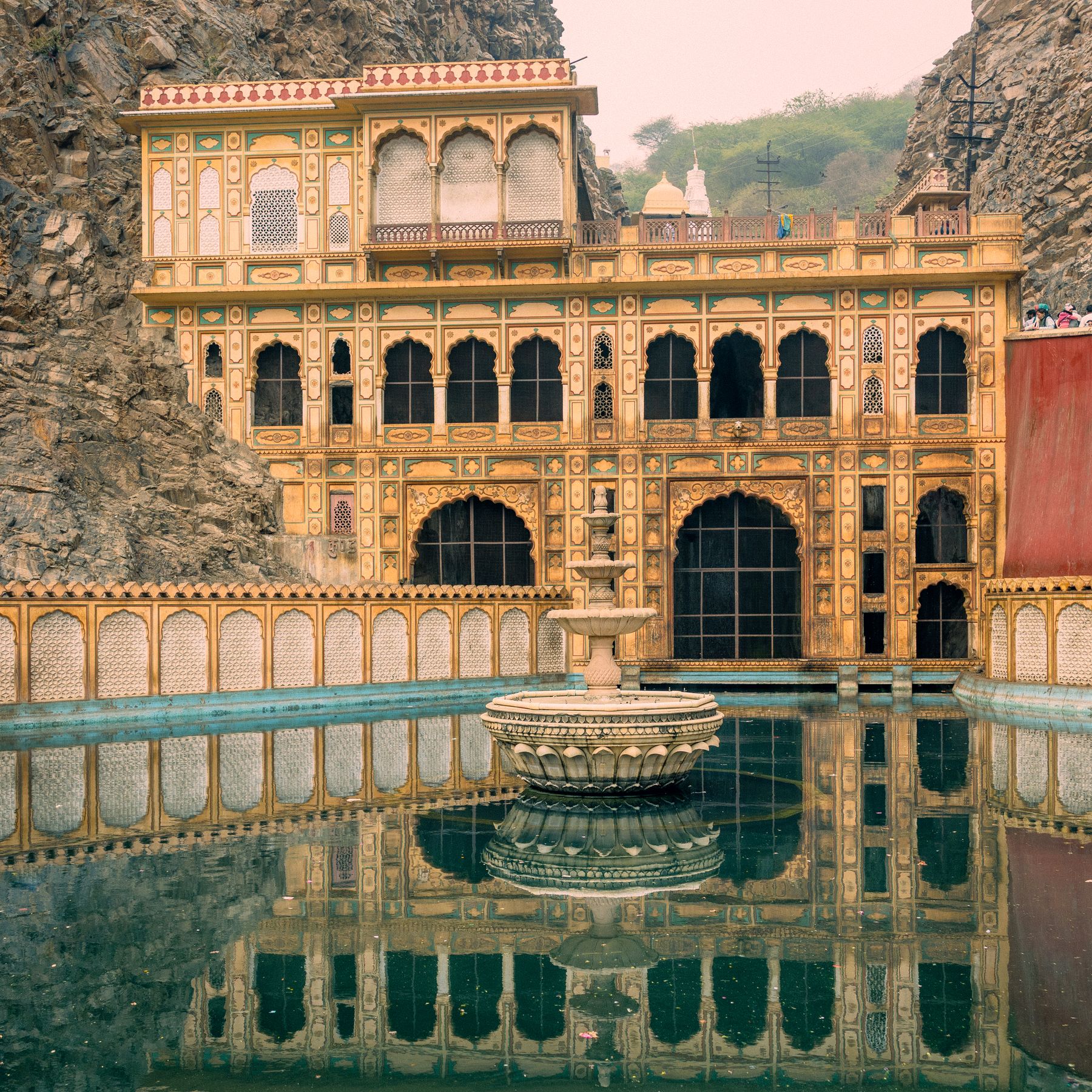 Galtaji Temple Complex With Water Reflection